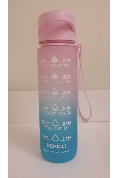 Shop-set 1000 Ml Pipetli Ve Süzgeçli Tritan Motivasyonlu Su Matarası Çift Renk Softtouch