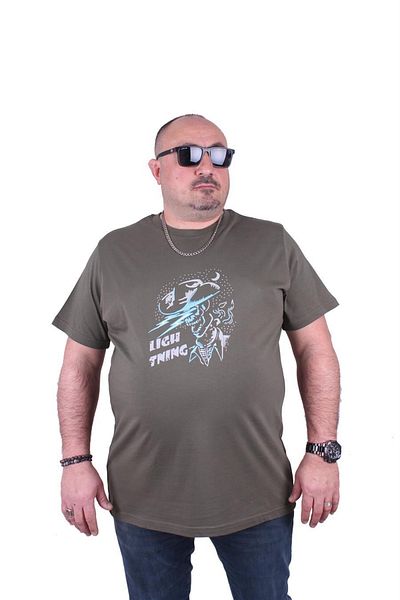 MocGrande Ανδρικό μπλουζάκι με στάμπα μεγάλου μεγέθους Lightning 23132 Khaki
