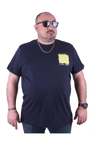 MocGrande Ανδρικό μπλουζάκι με στάμπα μεγάλου μεγέθους Εξωτερικό 23137 Navy Blue