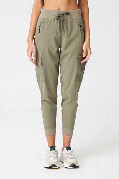 LOS OJOS Khakifarbene Cargo-Jogginghose für Damen mit Taschen, elastischem Bund und Cargo-Beinen