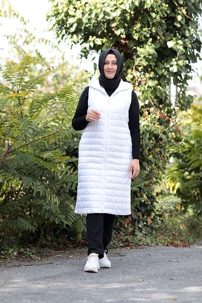 Zey&Ka Butik Plus Size Quilted Combed Cotton Zippered Hooded Vest