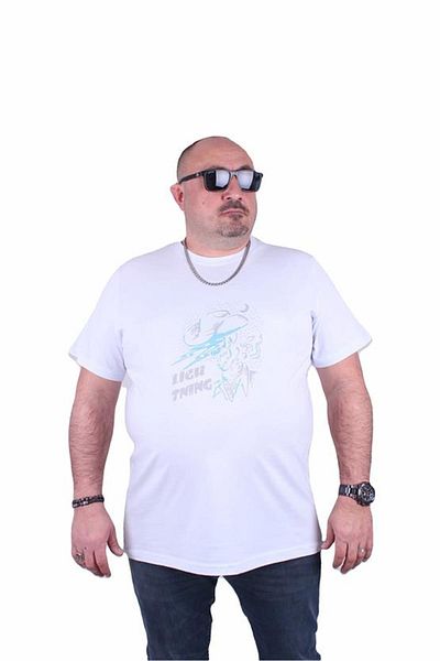 Starbattal Large Size Men's Printed T-Shirt Lightning 23132 White