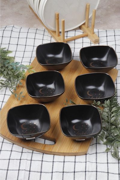 HOMENIVA Set of 6 Porcelain Loved Black Bowls