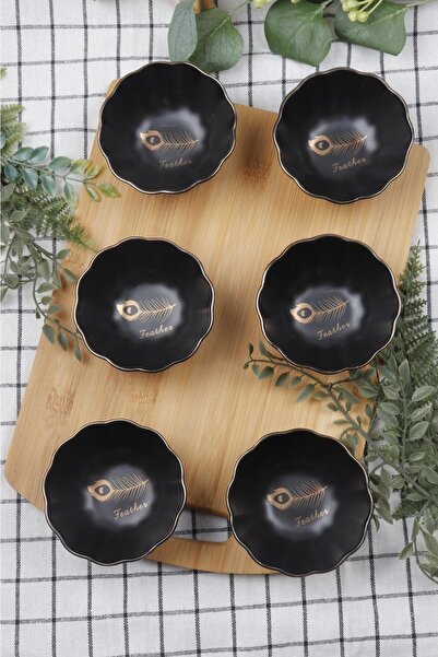 HOMENIVA 6 Adet Porselen Feather Black Kase Seti