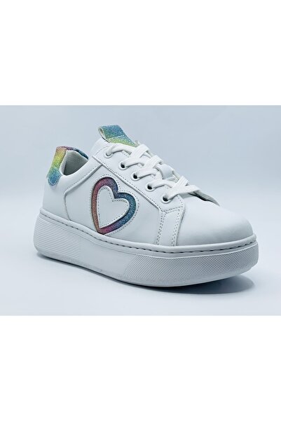 HAPPY WALK Thick Sole Lace-Up White Heart Detailed Girl's Casual Shoes