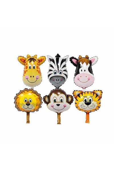 DÜVENCİ TİCARET Set of 6 Safari Animal Head Patterned Foil Balloons