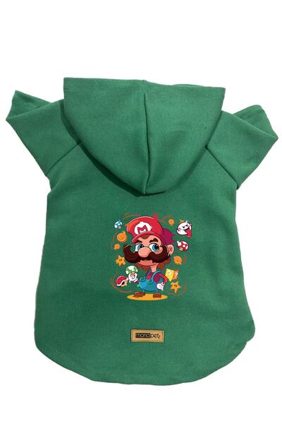 Monopetz سويت شيرت من الصوف بغطاء للرأس ملابس للكلاب والقطط - أخضر ماريو - مق...