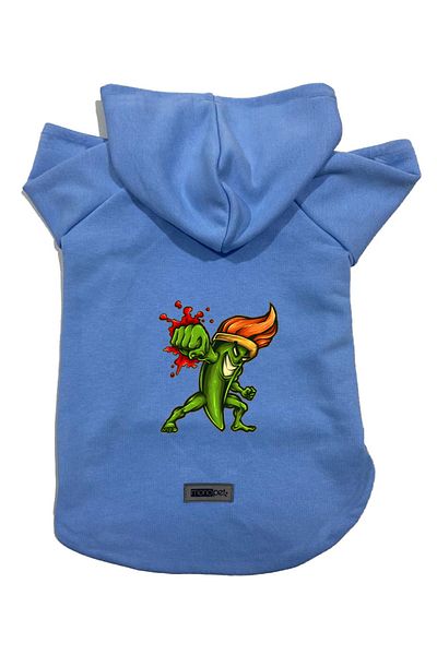 Monopetz Fleece Sweatshirt - Hoodie, Dog and Cat Pattern, Blue Brush Fighter - Size XL