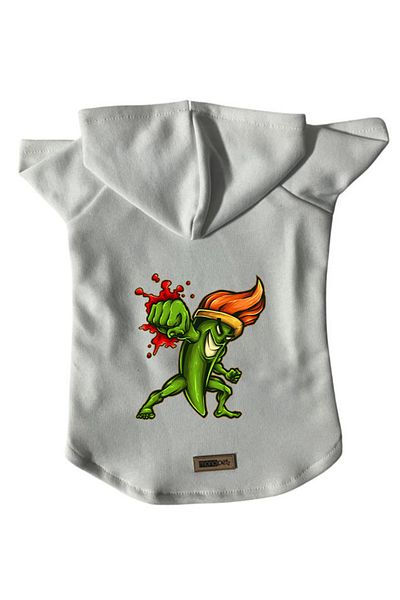 Monopetz White Brush Fighter - Size m Hooded Fleece Sweatshirt, Dog and Cat Outfit Clothes