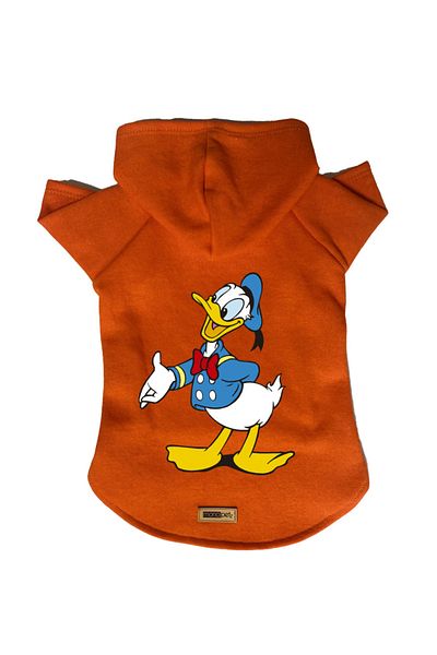 Monopetz Orange Donald Hooded Fleece Sweatshirt - Dog & Cat Outfit & Gown - Size S