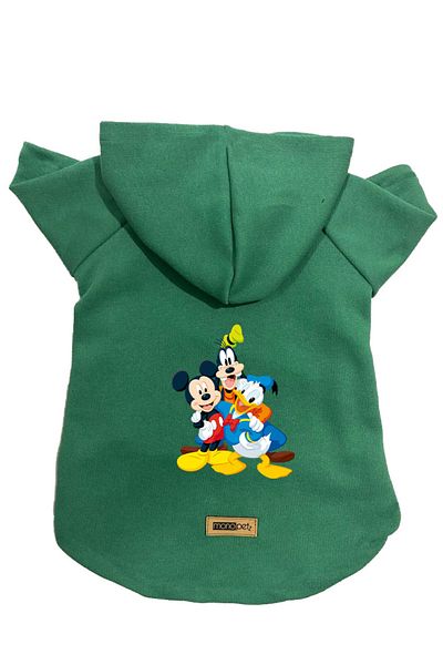 Monopetz Green Disney Fleece Sweatshirt - Hoodie, Dog and Cat Print, Size m Outfit and Clothes Set