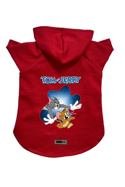 Monopetz Hooded Fleece Sweatshirt Dog And Cat Outfit & Dress - Red New Tom And Jerry - Size S
