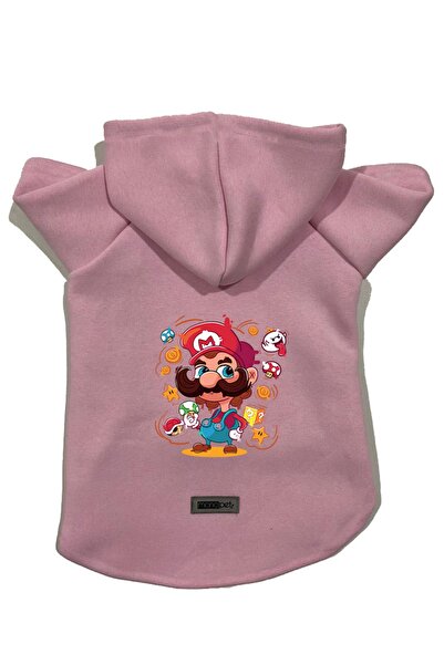 Monopetz سويت شيرت من الصوف بغطاء للرأس للكلاب والقطط - وردي ماريو - مقاس M