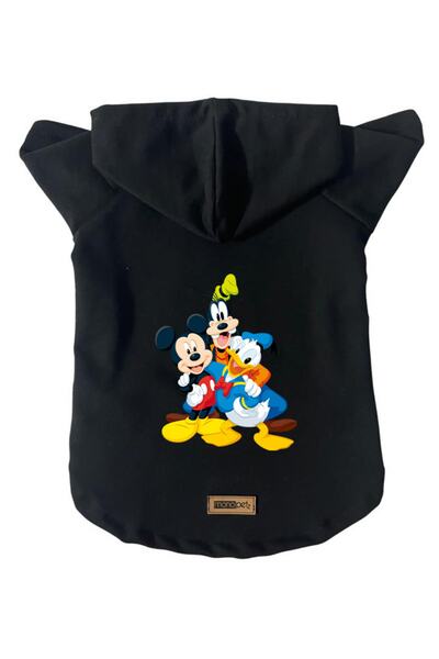 Monopetz سويت شيرت من الصوف بغطاء للرأس للكلاب والقطط - أسود ديزني - مقاس XL