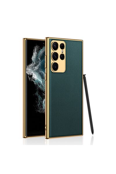Nezih Case Samsung Galaxy S23 Ultra Uyumlu Deri Görünümlü Kenarları Elektropl...