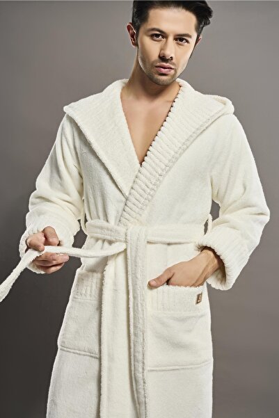 Nuşa Ανδρικό μπουρνούζι από 100% οργανικό βαμβάκι με ραβδώσεις