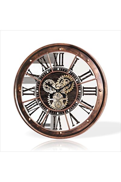 M3DECORİUM Büyük 60cm Metal Gövde Cam Muhafaza Döner Dişli Çark Mekanizmalı H...