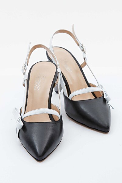 DUYGUSHOESBAG حذاء نسائي بكعب قصير من الجلد الطبيعي مزين بشريط