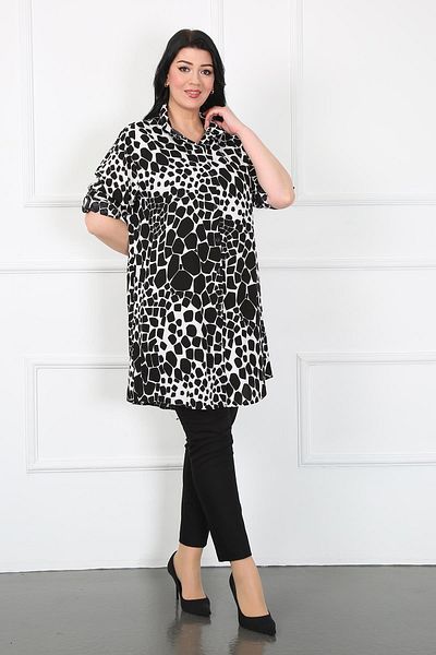 By Alba Collection Γυναικείο χιτώνα μεγάλου μεγέθους με μοτίβο από μαύρη βαμβακερή βισκόζη