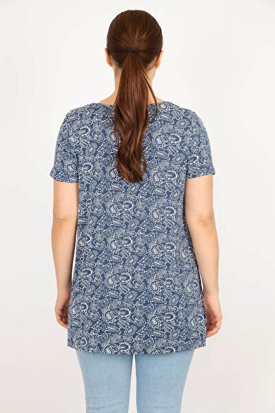 Şans Women's Navy Blue Large Size Gipe Collar Rubber and Pocket Detailed Tunic 65n32938