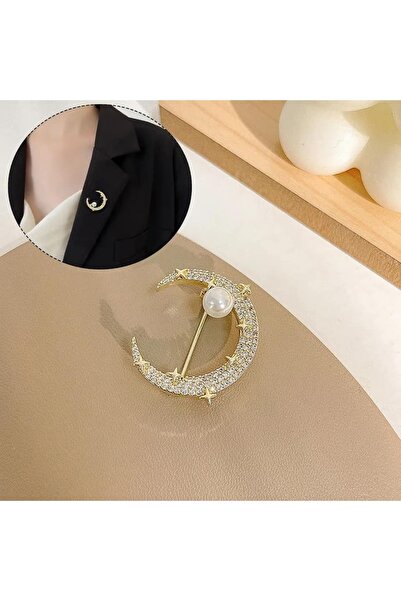 ESJ Inci Detaylı Ay Yıldız Kadın Broş 15412 Ebat: 2,8*3,1 Cm