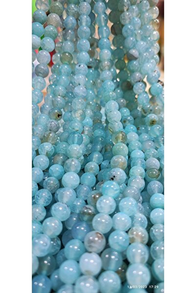 LİVZA BİJUTERİ Damarlı Aquamarin Doğaltaş Dizisi 8 Mm Doğal Taş Takı Yapım