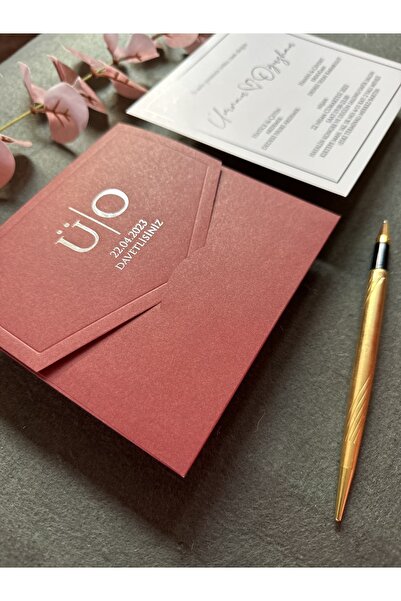 Luna Davetiye Bordo Zarflı Düğün Davetiyesi (50 ADET)