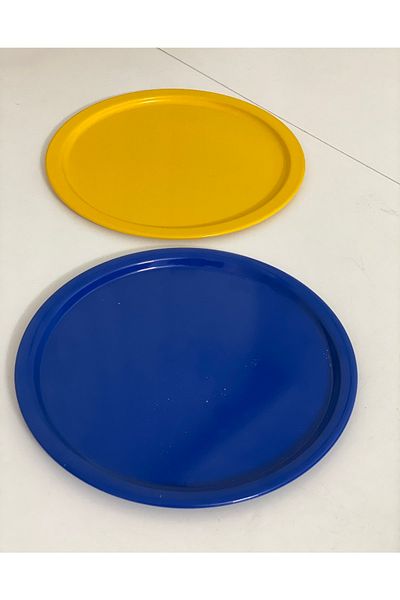 Elzem Special 2-Piece Serving Tray for Fans, Yellow and Blue Round