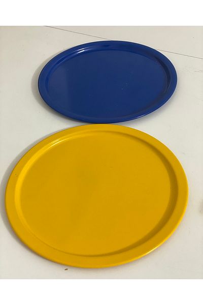 Elzem Special 2-Piece Serving Tray for Fans, Yellow and Blue Round
