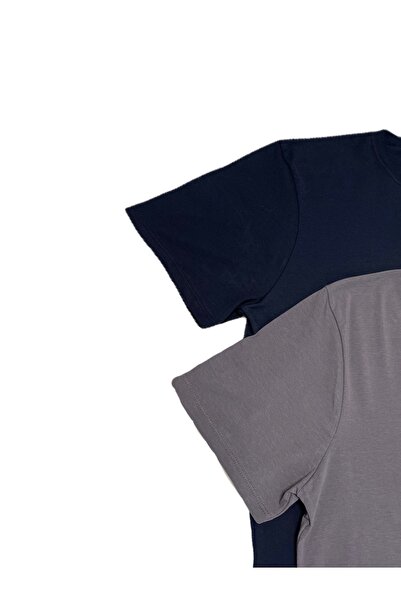 Betimoda Ανδρικά μπλουζάκια με κοντό μανίκι με λαιμόκοψη με λεπτή εφαρμογή, βαμβακερά μπλουζάκια 2 συσκευασιών σε μπλε γκρι