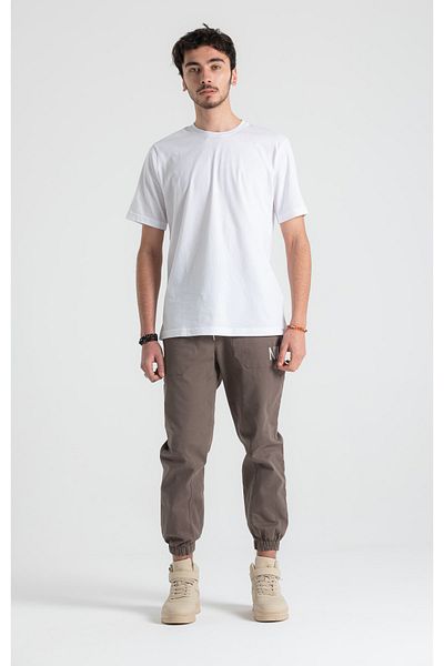 RUBYSTARS Mink Elastic Leg Gabardine Pocket Embroidery Detail Jogger Pants