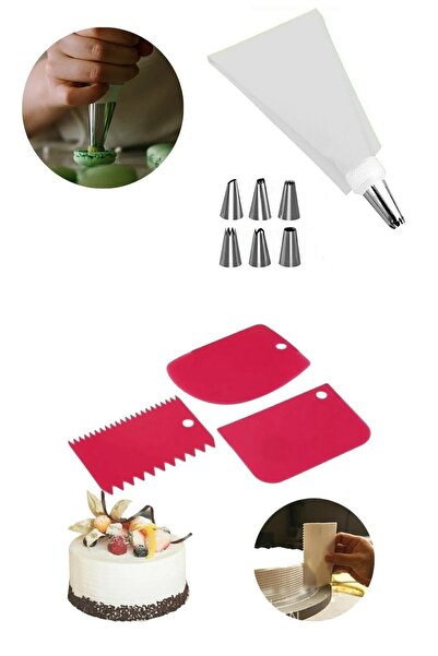 Homerest Pratik 3'lü Hamur Kazıyıcı Kesici Kazıyıcı Ve Metal 7 Uç Krema Torba...