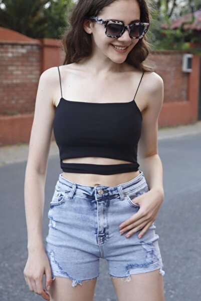 fehika Жіночі сині джинсові шорти Slim Fit з розрізами