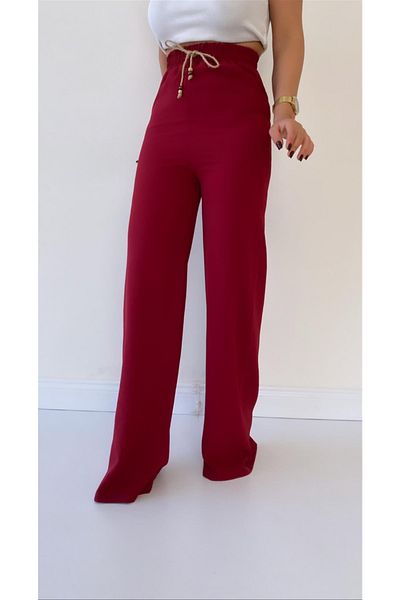 SEDA FİDAN Ayrobin Linen Comfortable Trousers Claret Red