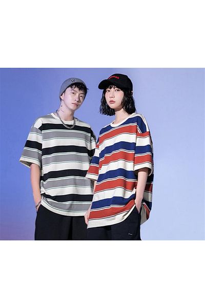 Touz Blunt Red Blue Striped White Unisex Oversize T-shirt