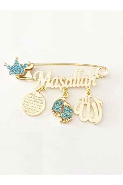 edoy Maşallah Yazılı Bebek Yaka Iğnesi Yeni Doğan Mavi Maşallah Yazılı Bebek Iğnesi En Güzel Hediye