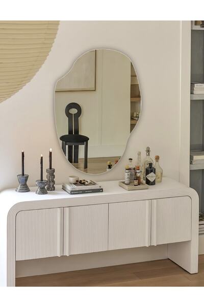 FNC CONCEPT Asimetrik Dekoratif Ikili Duvar Konsol Ayna Seti 110x70cm Ve 90x65cm
