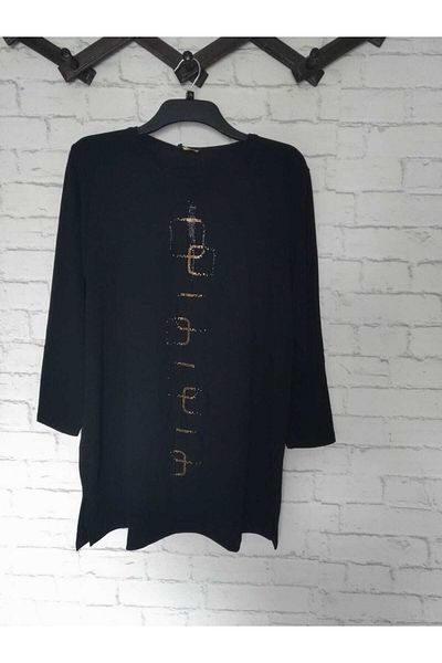 anne moda ankara Spring Black Sparkling Large Size Lycra Cotton Stylish Tunic