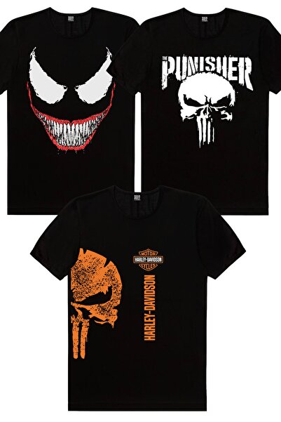 ROCKANDROLL Harley Ceza, Cezalandırıcı, Timsah Dişler Erkek Tişört 3'lü Eko P...