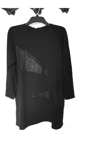 anne moda ankara Leather Look Spring Black Sparkling Large Size Lycra Cotton Stylish Tunic