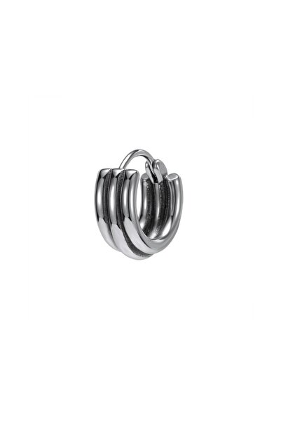 Viking Striped Thick Hoop Snap Classic 316l Steel Men's Earrings