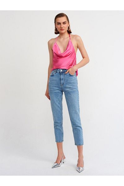 Dilvin DİLVIN COMFORT LYCRA MOM PANTS-BLUE