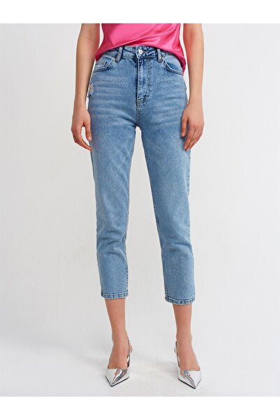 Dilvin DİLVIN COMFORT LYCRA MOM PANTS-BLUE