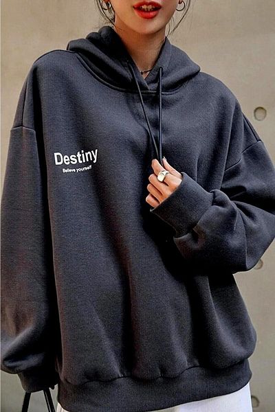 BAMOLA Women's Anthracite Destiny Printed Oversize Sweatshirt Hoodie