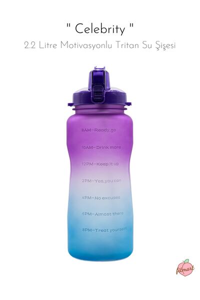fitmart Celebrity - 2.2 Liter Motivational Tritan Water Bottle - Bpa Free Pur...