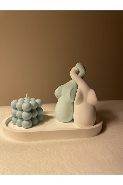 KUMS DESIGN Dekoratif Mint&beyaz Aşk Filleri-mint Bubble Mum Set
