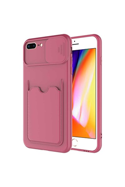 ZM STORE Apple Iphone 8 Plus Kılıf Kartlık Bölmeli Sürgülü Kamera Korumalı Kapak