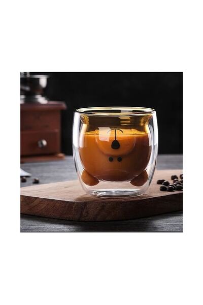 777Home 2 Adet Çift Cıdarlı Ayı Figürlü Bardak Cam Bardak Çıdarlı