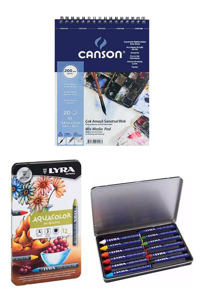 GLANCE Canson Mix Media Pad Multi-Purpose Picture Notebook A5 200 Gr 20 Sheets Lyra Aquacolor Pastel Paint 12 Colors