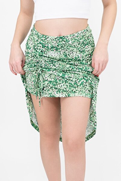 Soyo Green Patterned Viscose Double Skirt with Adjustable Slit